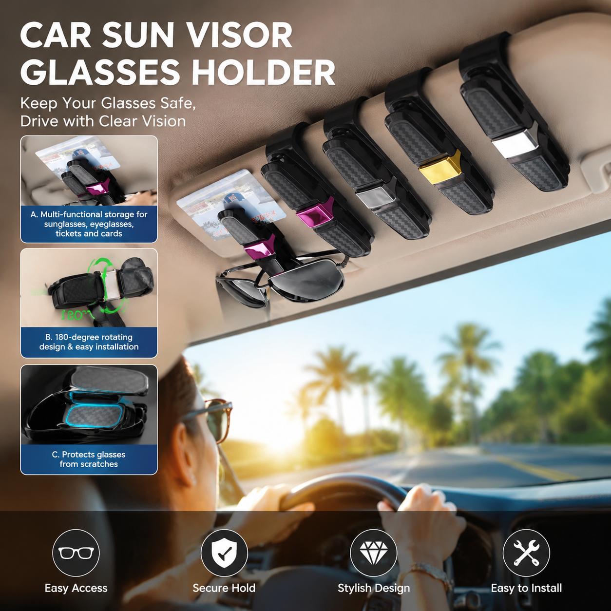 Interior Design Degree - Autobrilhouderclip Zonneklep Brillenclip met 180 graden